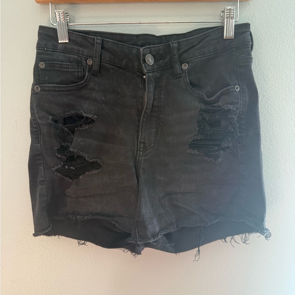 American Eagle Outfitters Black Distressed Denim Shorts